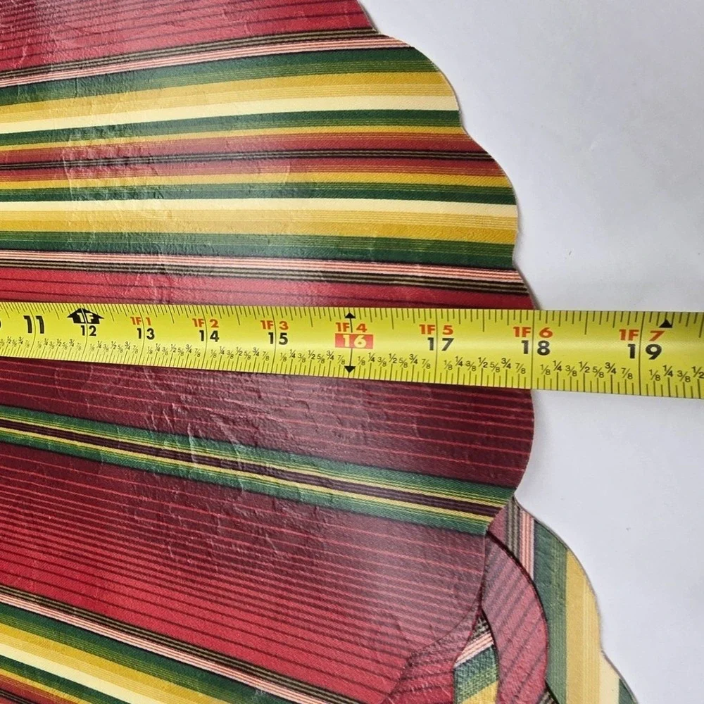 Vintage 90s Y2KPlacemats Set of 4 Red Green Gold Striped Vinyl Damask Decor